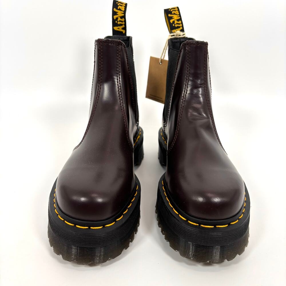 Nw Dr. Martens 2976 Quad Platform Chelsea Boots Womens 9 Mens 8 Burgundy Leather - Picture 4 of 13